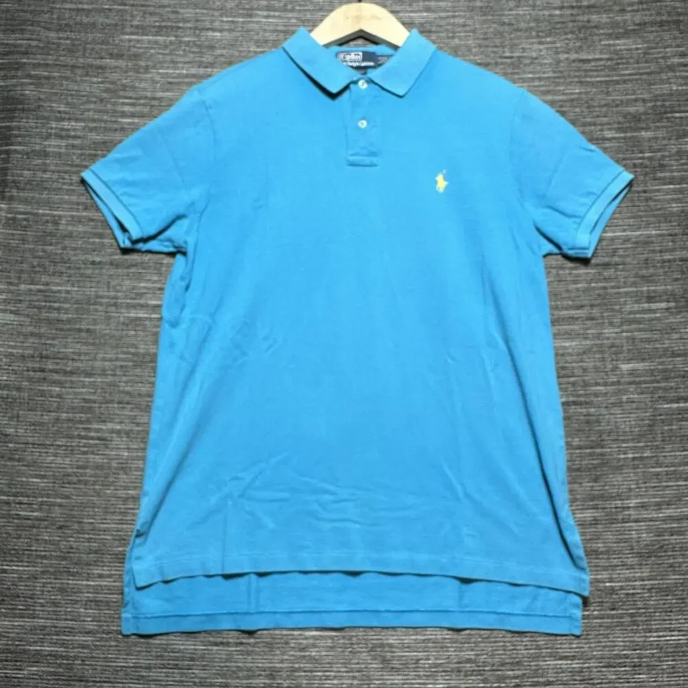 Polo by Ralph Lauren Shirt Men's L Blue Short Sleeve Yellow Pony Custom Casual